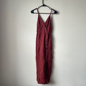 Linen Maroon Urban Outfitters Midi Dress